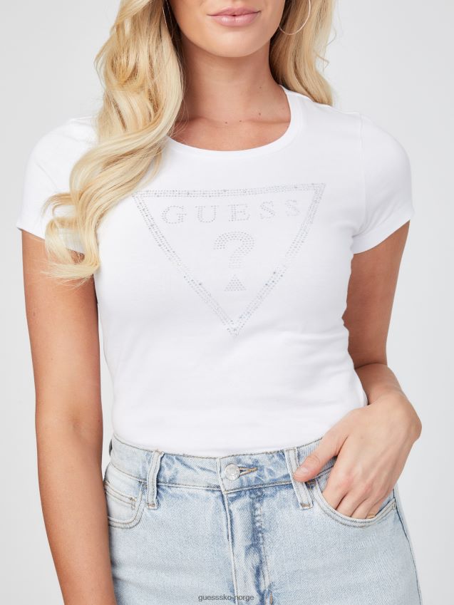 Guess øko cathy rhinestone logo t-skjorte ren hvit Ren hvit kvinner F0LJ807188