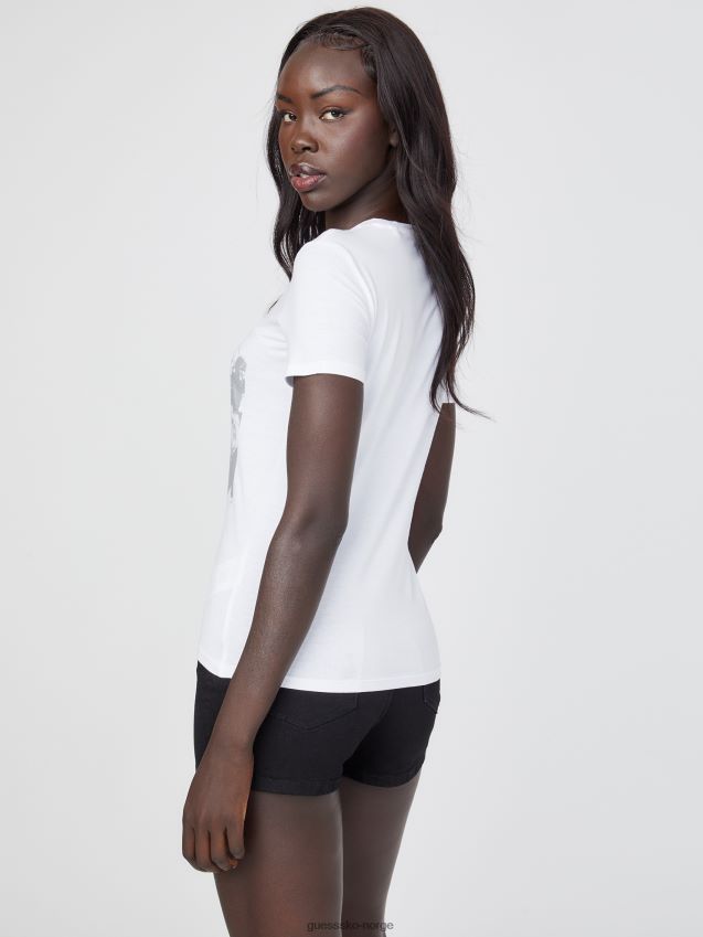 Guess øko karyn modell grafisk t-skjorte ekte hvit ekte hvit kvinner F0LJ807355