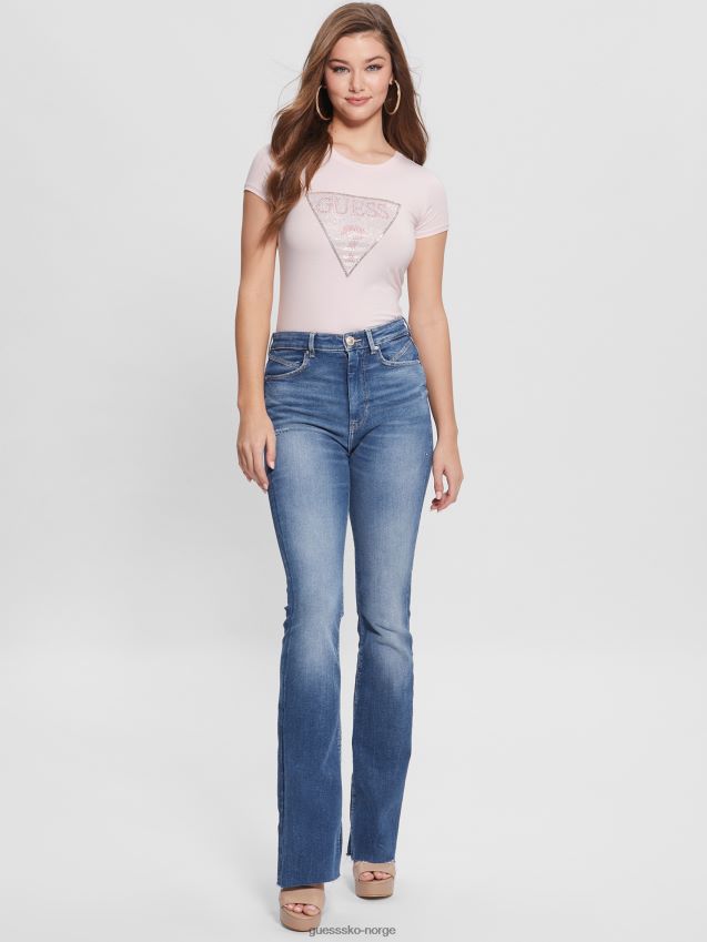 Guess øko krystall trekant logo t-skjorte lav nøkkel rosa lav nøkkel rosa kvinner F0LJ809673