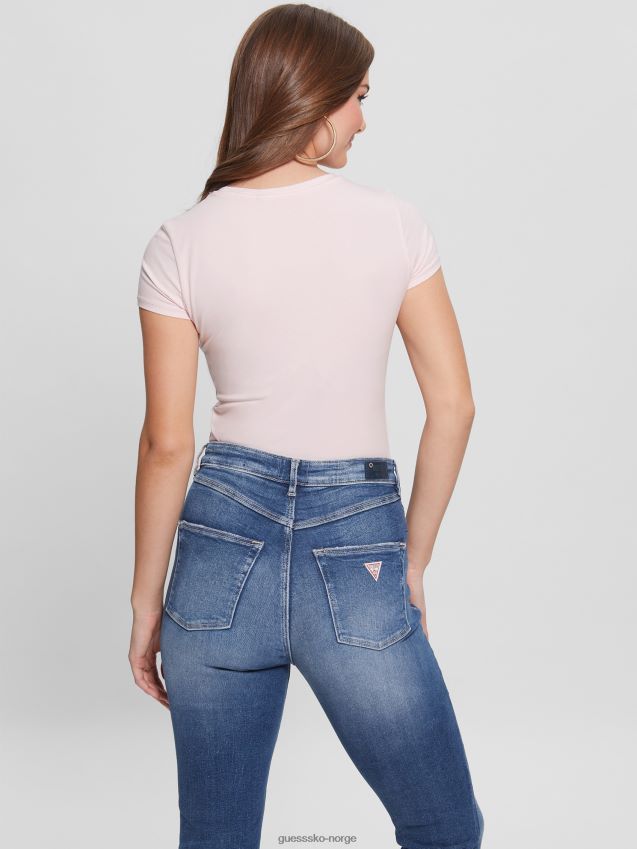 Guess øko krystall trekant logo t-skjorte lav nøkkel rosa lav nøkkel rosa kvinner F0LJ809673