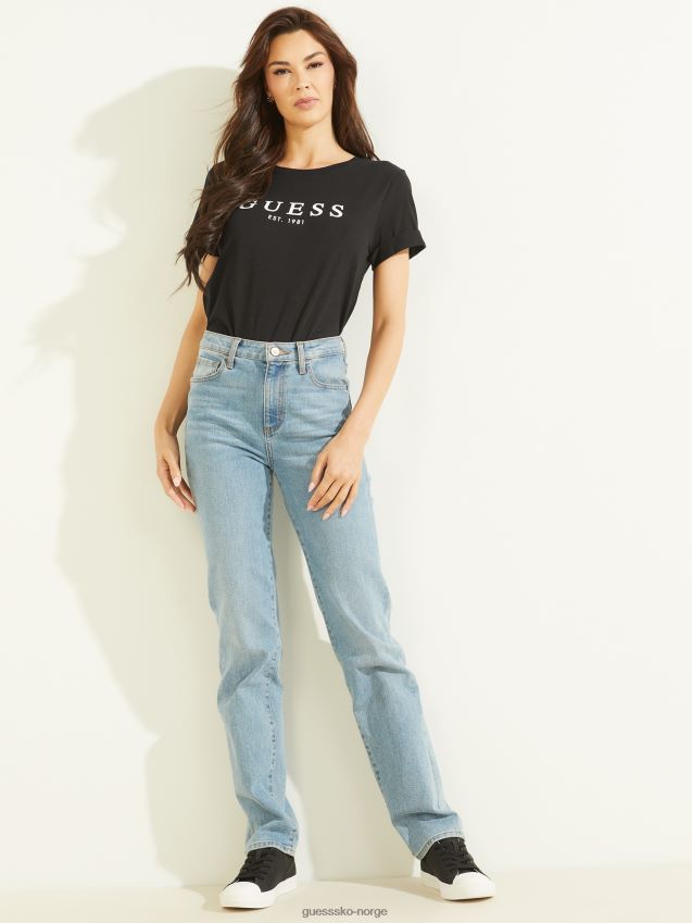 Guess øko-mansjett-logo-t-skjorte kulsort kulsvart kvinner F0LJ809883