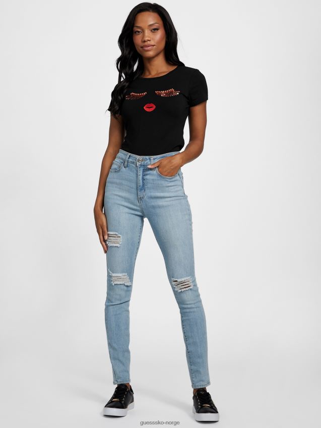 Guess kulsort øko lydia t-skjorte kulsvart kvinner F0LJ807299