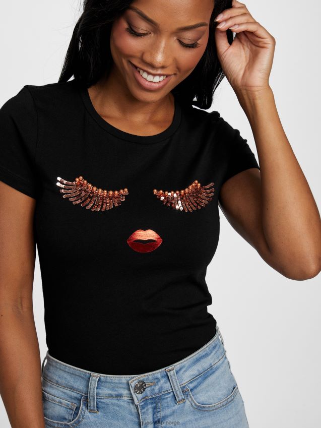 Guess kulsort øko lydia t-skjorte kulsvart kvinner F0LJ807299