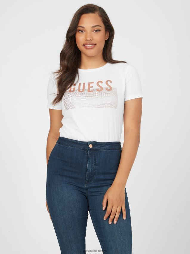 Guess lisey rhinestone logo t-skjorte ren hvit Ren hvit kvinner F0LJ806974