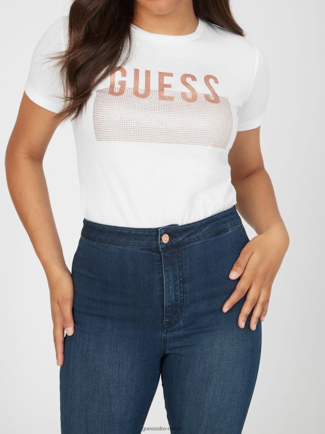 Guess lisey rhinestone logo t-skjorte ren hvit Ren hvit kvinner F0LJ806974