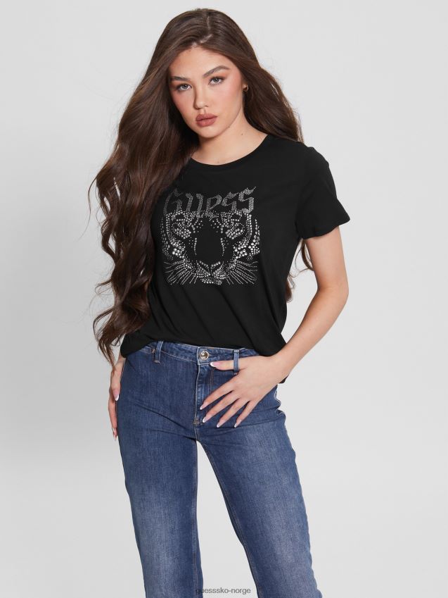 Guess logo tiger t-skjorte kulsort kulsvart kvinner F0LJ809552
