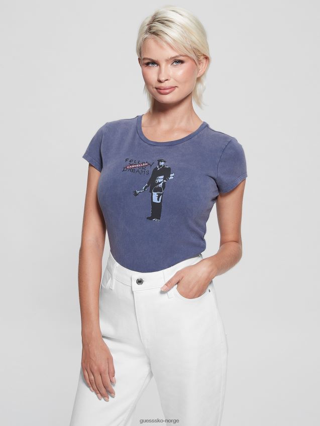 Guess passion blue cancelled dreams tee lidenskapsblått kvinner F0LJ809893