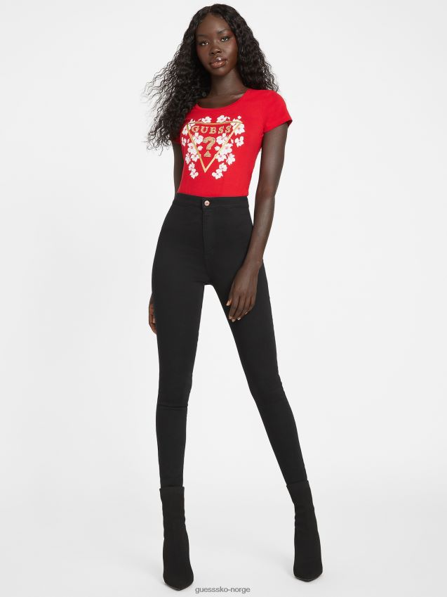 Guess rød kirsebær øko tu beaded logo-t-skjorte rødt kirsebær kvinner F0LJ807407