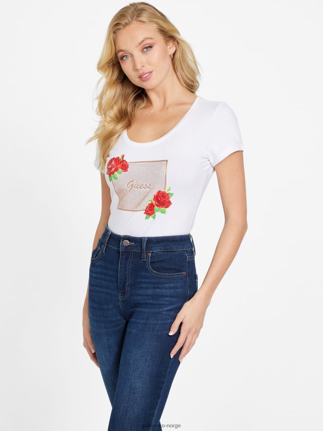 Guess ren hvit camille rhinestone t-skjorte Ren hvit kvinner F0LJ807309