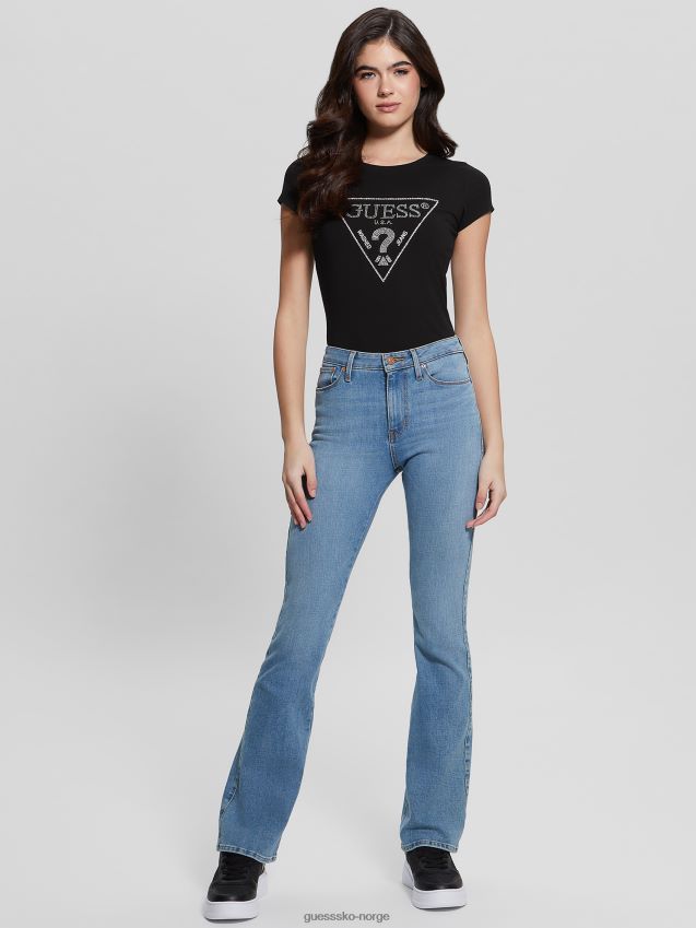 Guess rhinestone-logo t-skjorte kulsort kulsvart kvinner F0LJ809870