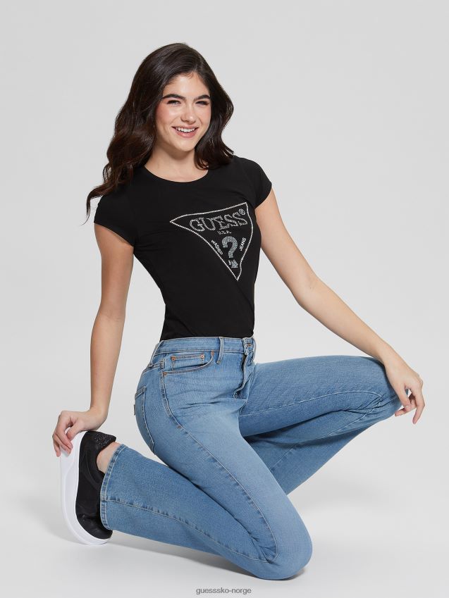 Guess rhinestone-logo t-skjorte kulsort kulsvart kvinner F0LJ809870