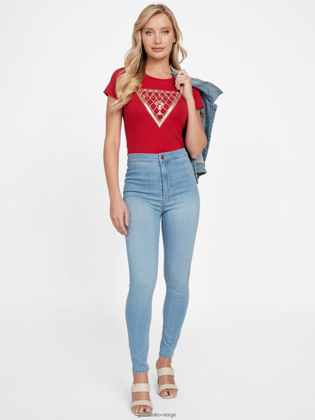 Guess rhinestone mesh logo t-skjorte rugby rød rugby rød kvinner F0LJ807106