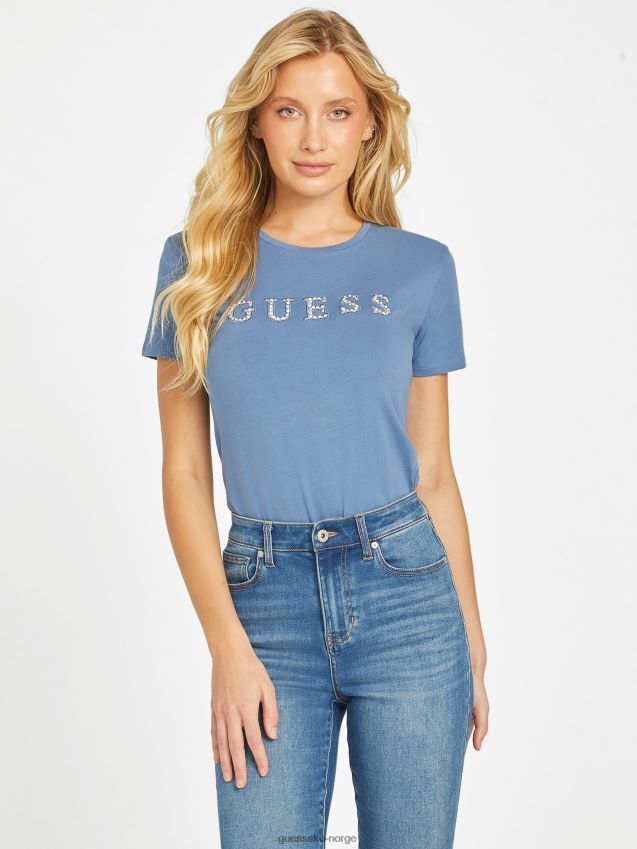 Guess rigel blå jill rhinestone logo t-skjorte rigel blå kvinner F0LJ807198