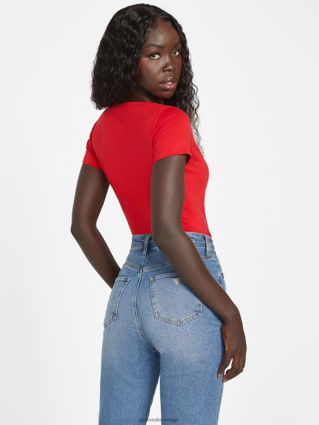 Guess rugby rød eco cece love v-hals t-skjorte rugby rød kvinner F0LJ807402