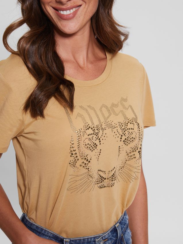 Guess sahara sand logo tiger t-skjorte saharasand kvinner F0LJ809602