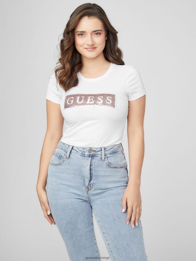 Guess stål paljett og rhinestone t-skjorte ren hvit Ren hvit kvinner F0LJ807070