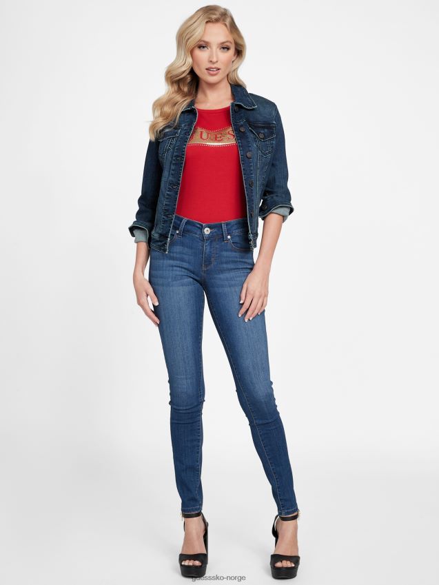 Guess stål paljett og rhinestone t-skjorte rugby rød rugby rød kvinner F0LJ807040