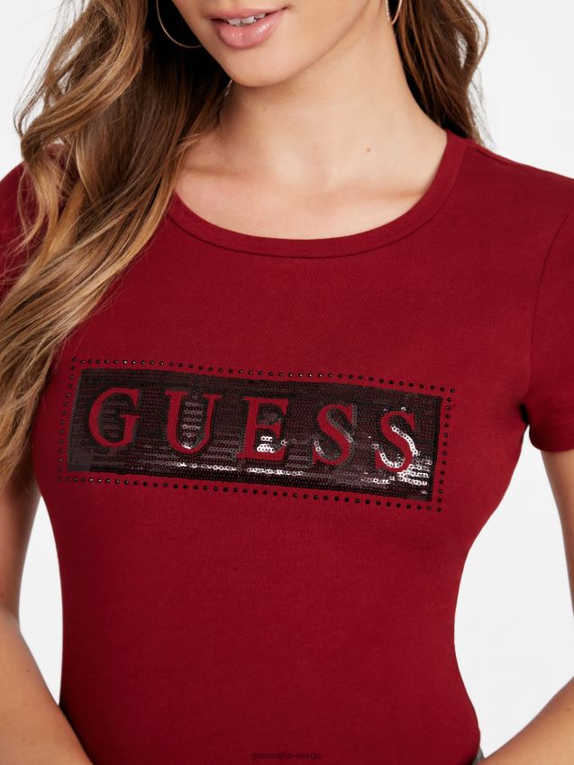 Guess stål paljett og rhinestone tee bete juice rød rødbetejuice kvinner F0LJ807250