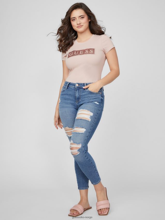 Guess stål paljett og rhinestone tee rosa glans rosa glans kvinner F0LJ807187