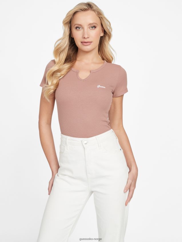 Guess stekt kastanje yara logo V-hals t-skjorte stekt kastanje kvinner F0LJ807426