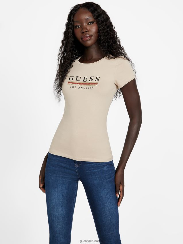 Guess sterling paljett t-skjorte i fløyel taupe fløyel taupe kvinner F0LJ807322