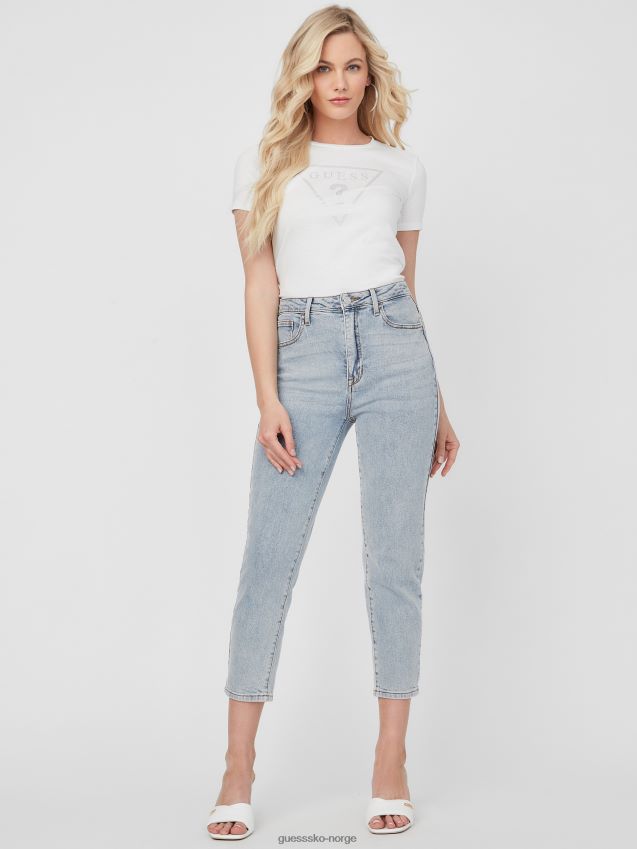 Guess t-skjorte med blanc/skurete zillah-rhinestone-logo blank/skurete kvinner F0LJ807293