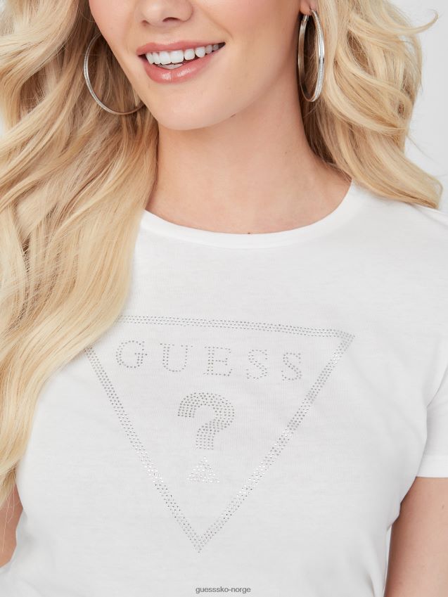 Guess t-skjorte med blanc/skurete zillah-rhinestone-logo blank/skurete kvinner F0LJ807293