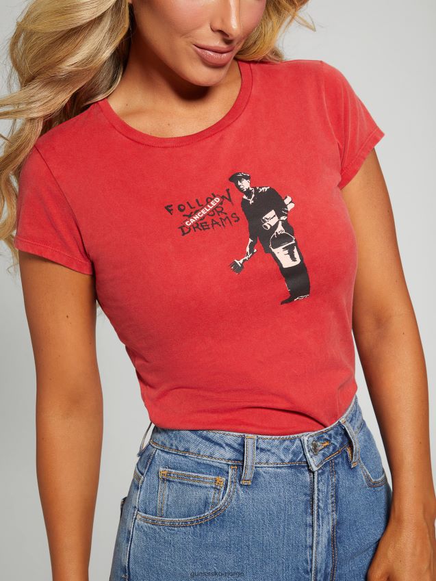 Guess trykkende rød kansellert drømme-t-skjorte varm rød kvinner F0LJ809890