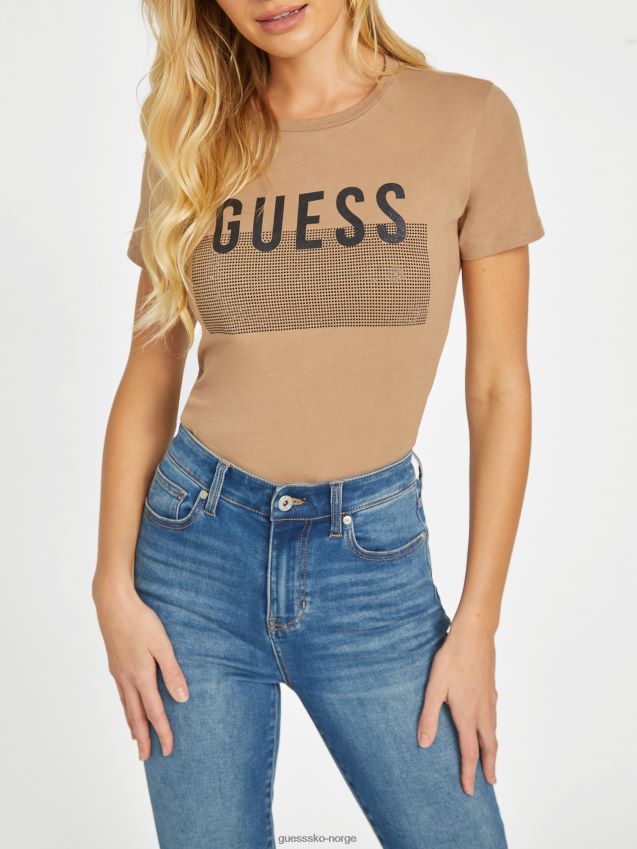 Guess våt sand lisey rhinestone logo-t-skjorte våt sand kvinner F0LJ807303