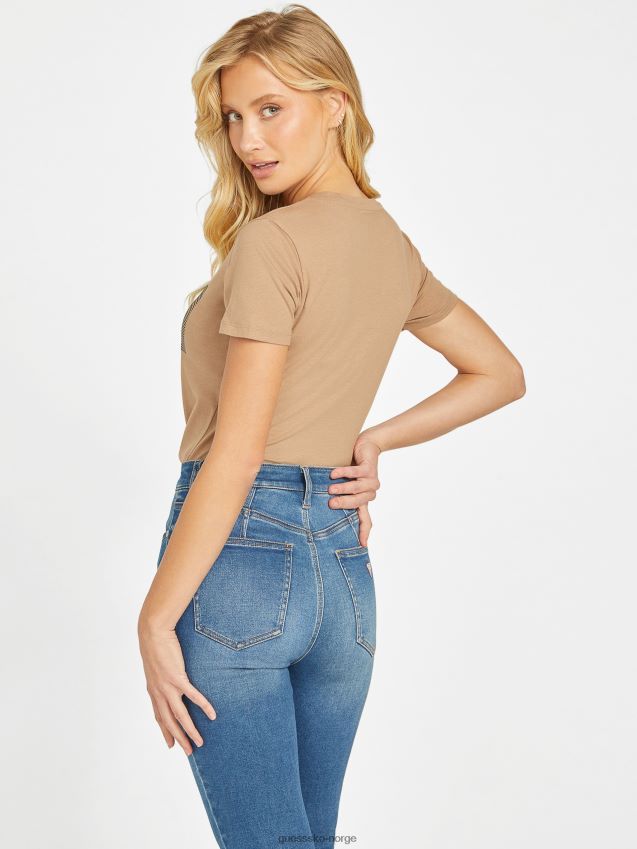 Guess våt sand lisey rhinestone logo-t-skjorte våt sand kvinner F0LJ807303
