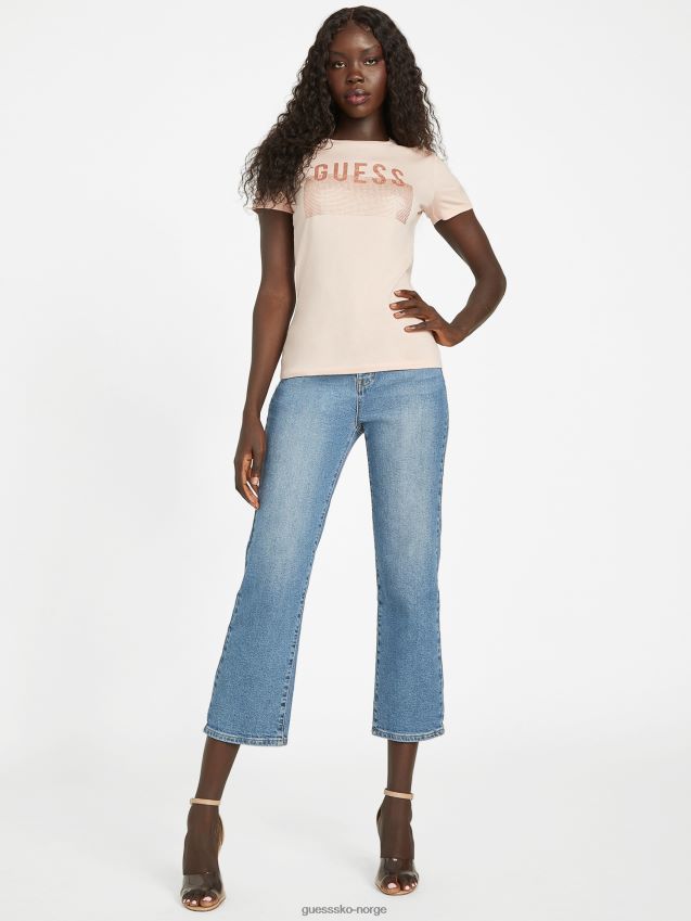 Guess vapor rose lisey rhinestone logo-t-skjorte damp steg kvinner F0LJ807381