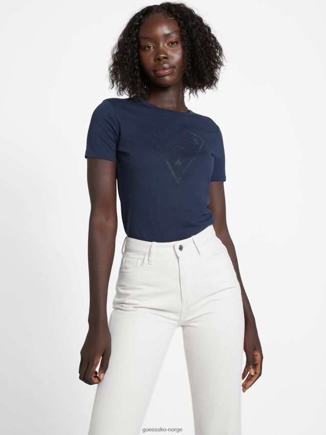 Guess zillah rhinestone logo t-skjorte dypeste blå dypeste blå kvinner F0LJ807379