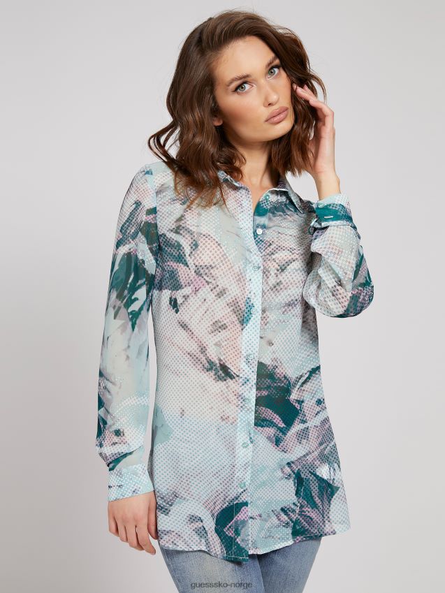 Guess all over print skjorte nyanser av blått nyanser av blått kvinner F0LJ806132