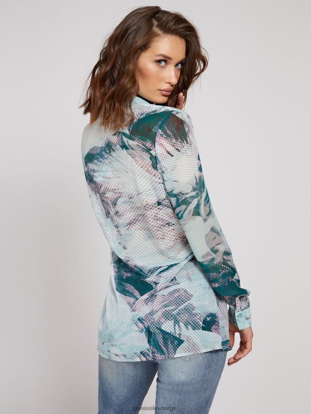 Guess all over print skjorte nyanser av blått nyanser av blått kvinner F0LJ806132