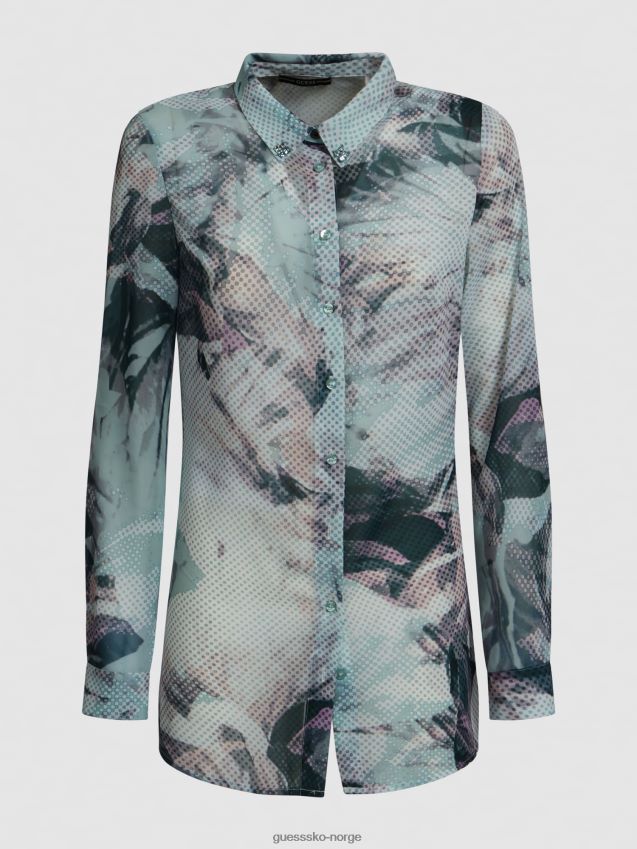 Guess all over print skjorte nyanser av blått nyanser av blått kvinner F0LJ806132