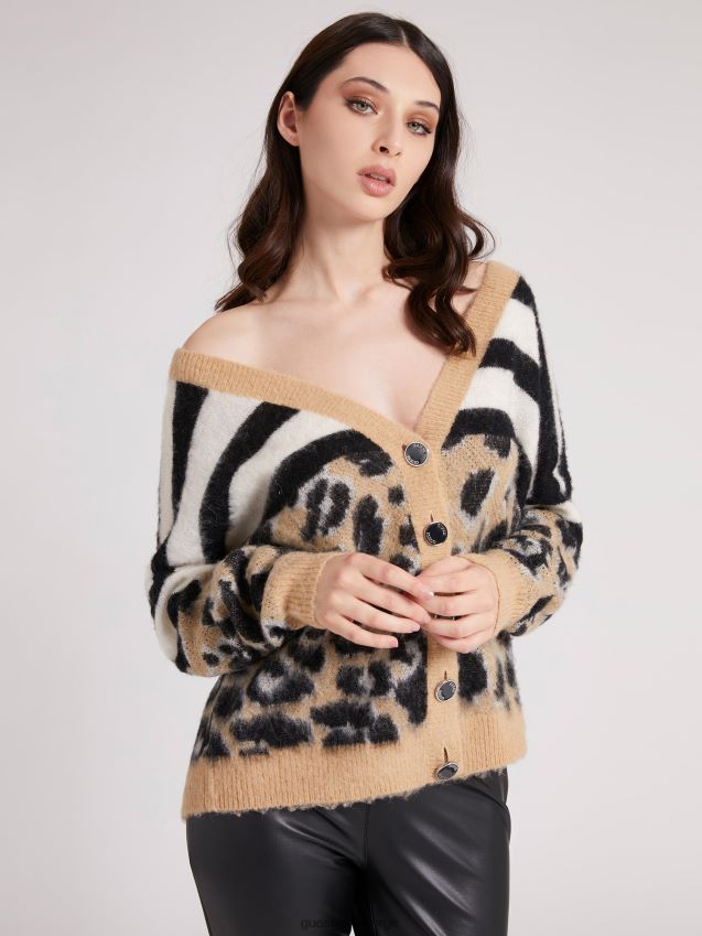 Guess animalier ullblanding cardigan multi beige multi beige kvinner F0LJ806092