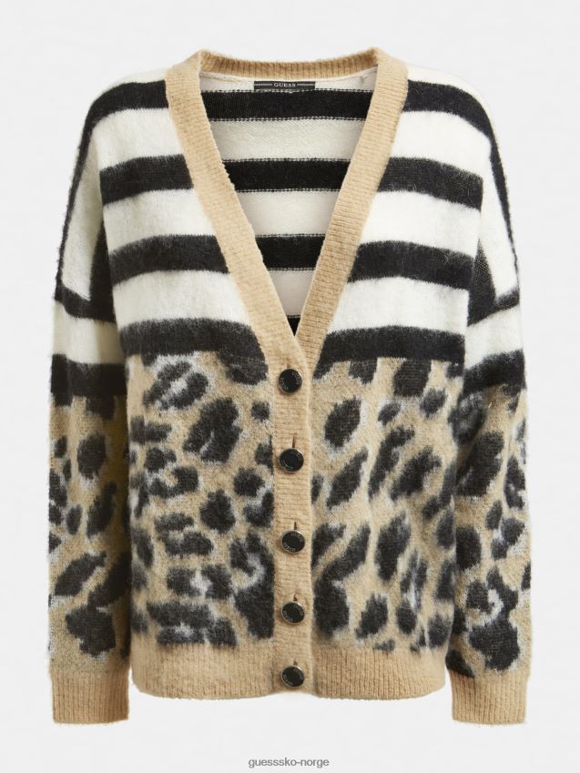 Guess animalier ullblanding cardigan multi beige multi beige kvinner F0LJ806092