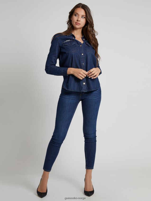 Guess blå broderi slim fit denimskjorte blå kvinner F0LJ806379