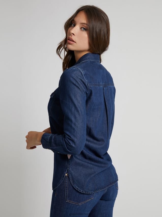Guess blå broderi slim fit denimskjorte blå kvinner F0LJ806379