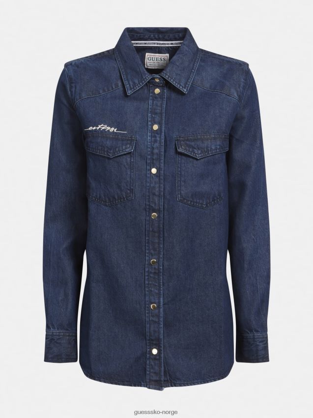 Guess blå broderi slim fit denimskjorte blå kvinner F0LJ806379