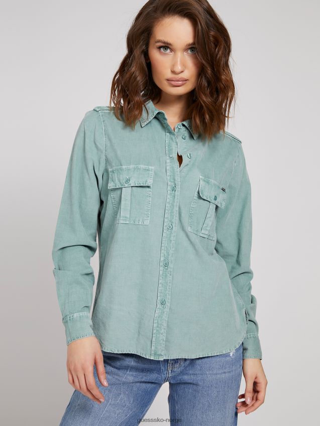 Guess blågrønn skjorte foran med lommer blågrønn kvinner F0LJ806088