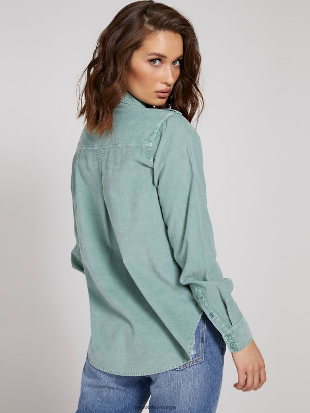 Guess blågrønn skjorte foran med lommer blågrønn kvinner F0LJ806088