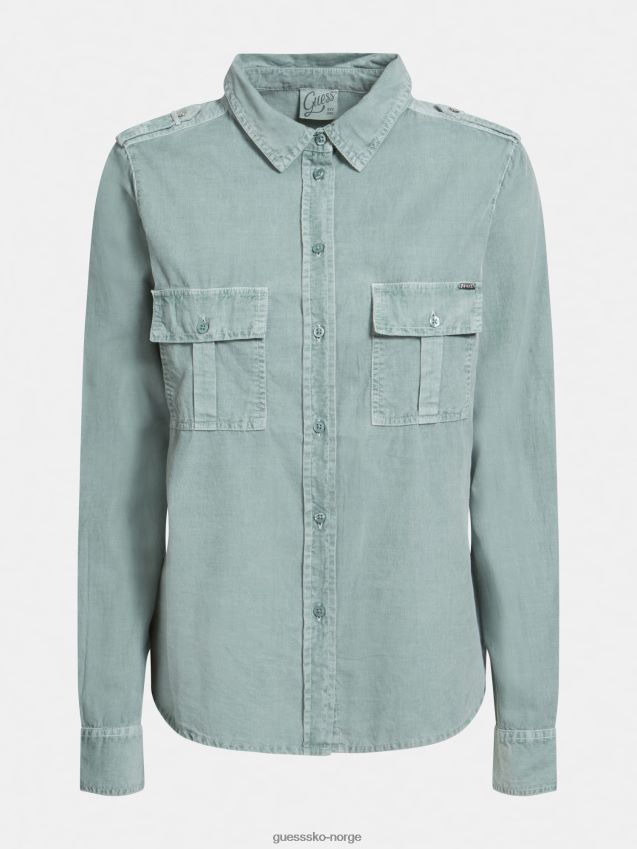 Guess blågrønn skjorte foran med lommer blågrønn kvinner F0LJ806088