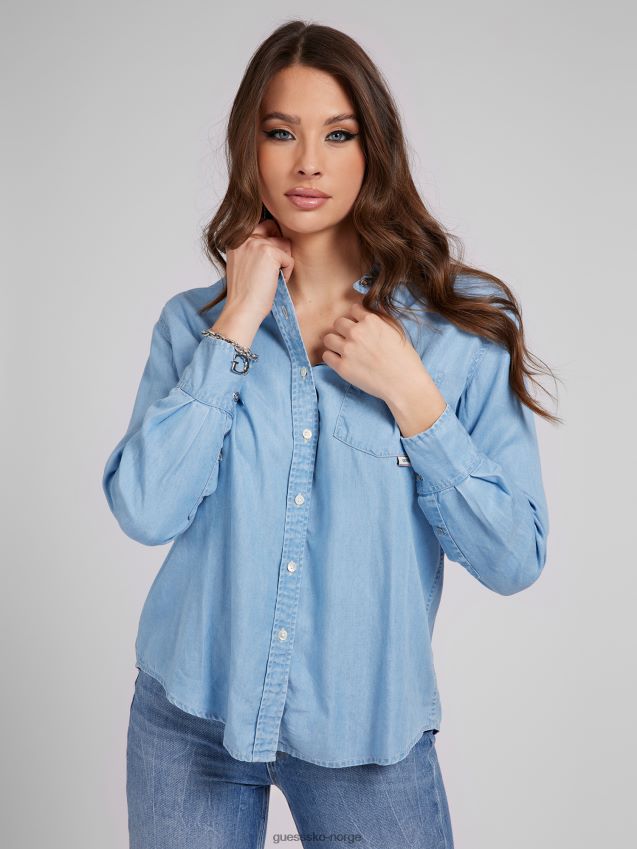 Guess blå oversize fit denimskjorte blå kvinner F0LJ805785