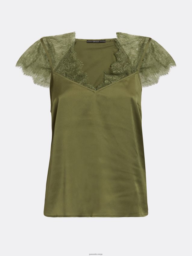 Guess blondedetaljer sateng topp grønn grønn kvinner F0LJ806210