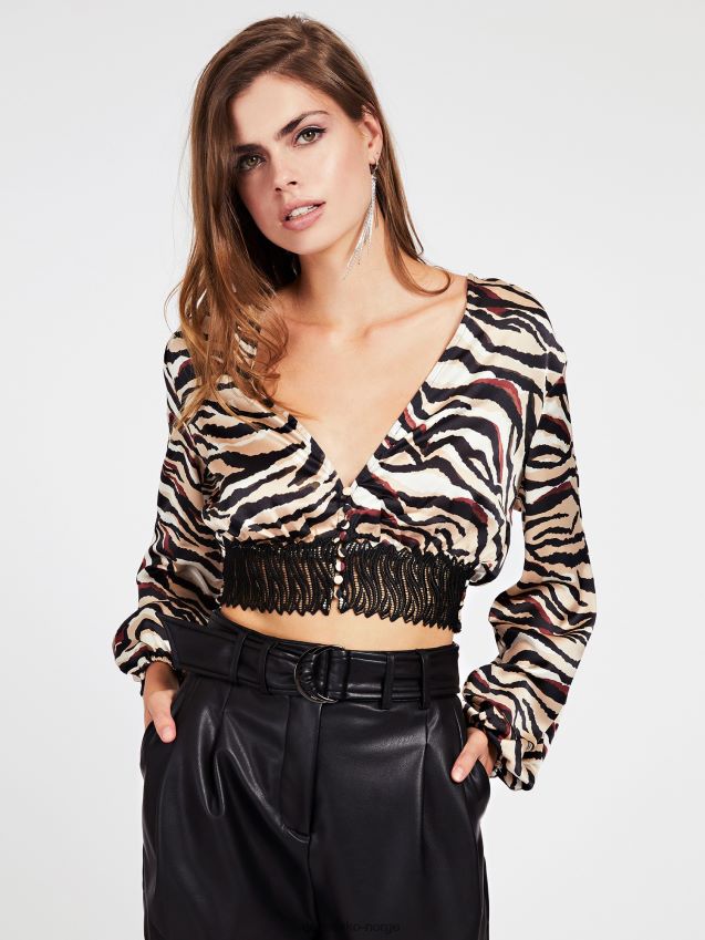 Guess blondeinnlegg crop top animalier dyrere kvinner F0LJ806504