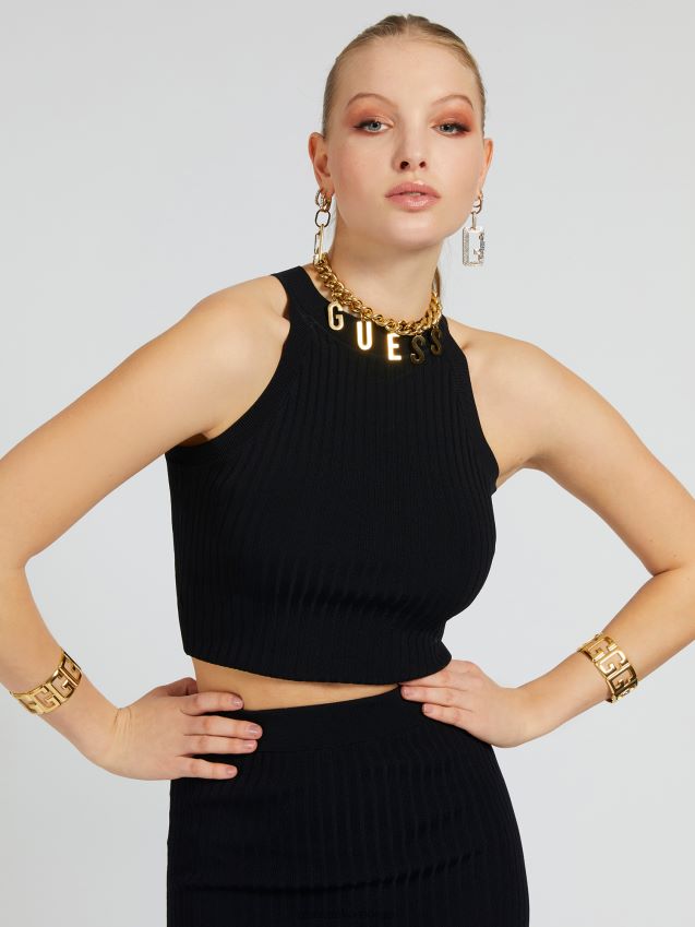 Guess crop genser topp svart svart kvinner F0LJ806595