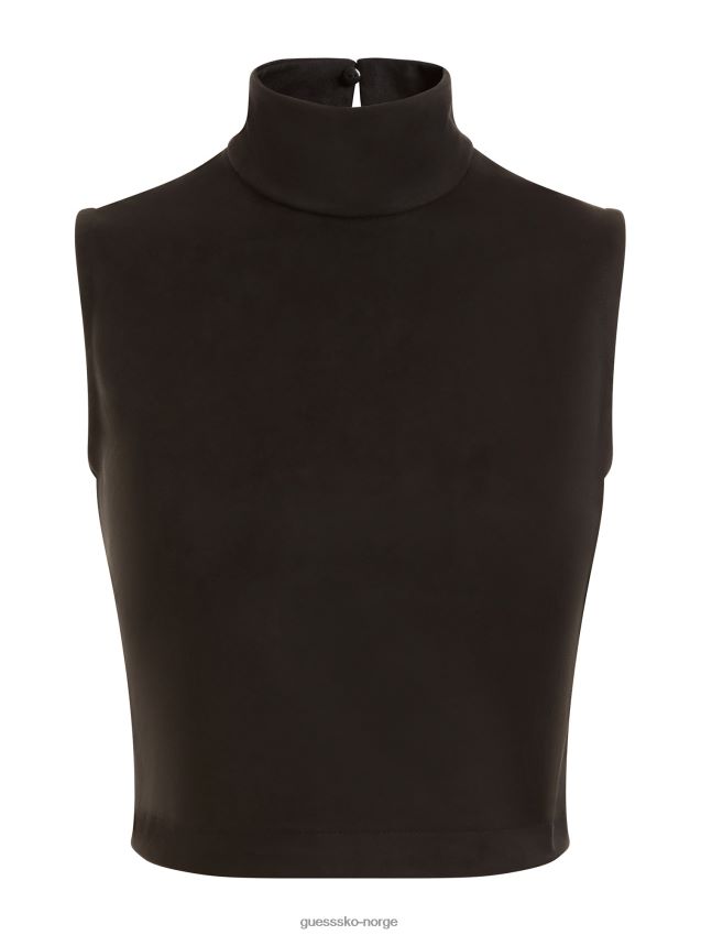 Guess crop topp i imitert semsket skinn svart kvinner F0LJ802883