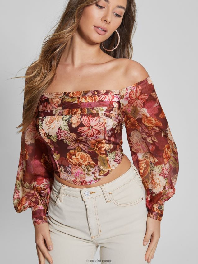 Guess digital billedvev trykk ma eco kristy off-the-shoulder topp digital billedvev print ma kvinner F0LJ809149