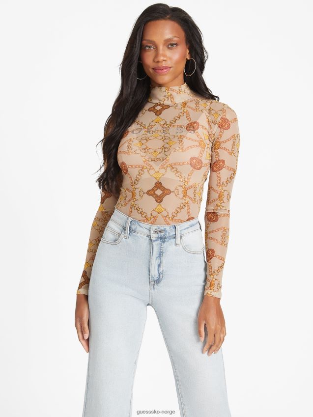 Guess eco eara topp cabana scroll skummende taupe cabana scroll skummende taupe kvinner F0LJ807290